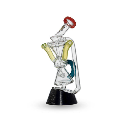 Multi-tube recycler glass attachments for Puffco Peak OG and Pro in clear glass with vibrant external recycling tubes and matching rimmed mouthpieces.