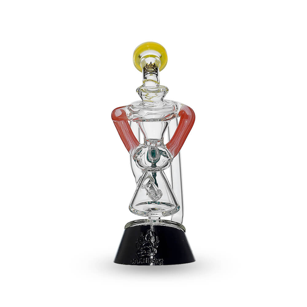 Multi-tube recycler glass attachments for Puffco Peak OG and Pro in clear glass with vibrant external recycling tubes and matching rimmed mouthpieces.