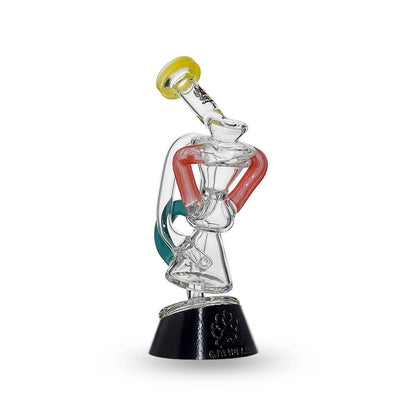 Multi-tube recycler glass attachments for Puffco Peak OG and Pro in clear glass with vibrant external recycling tubes and matching rimmed mouthpieces.