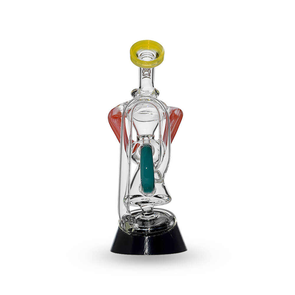 Multi-tube recycler glass attachments for Puffco Peak OG and Pro in clear glass with vibrant external recycling tubes and matching rimmed mouthpieces.