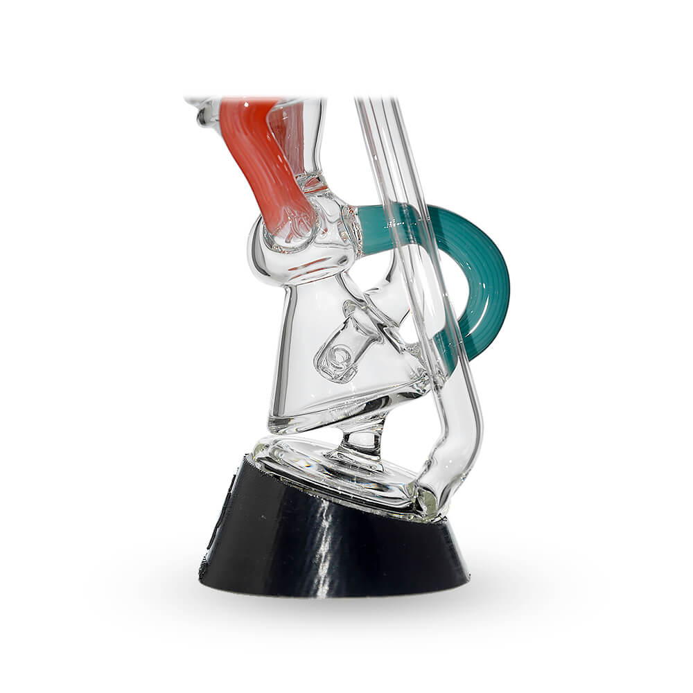 Multi-tube recycler glass attachments for Puffco Peak OG and Pro in clear glass with vibrant external recycling tubes and matching rimmed mouthpieces.