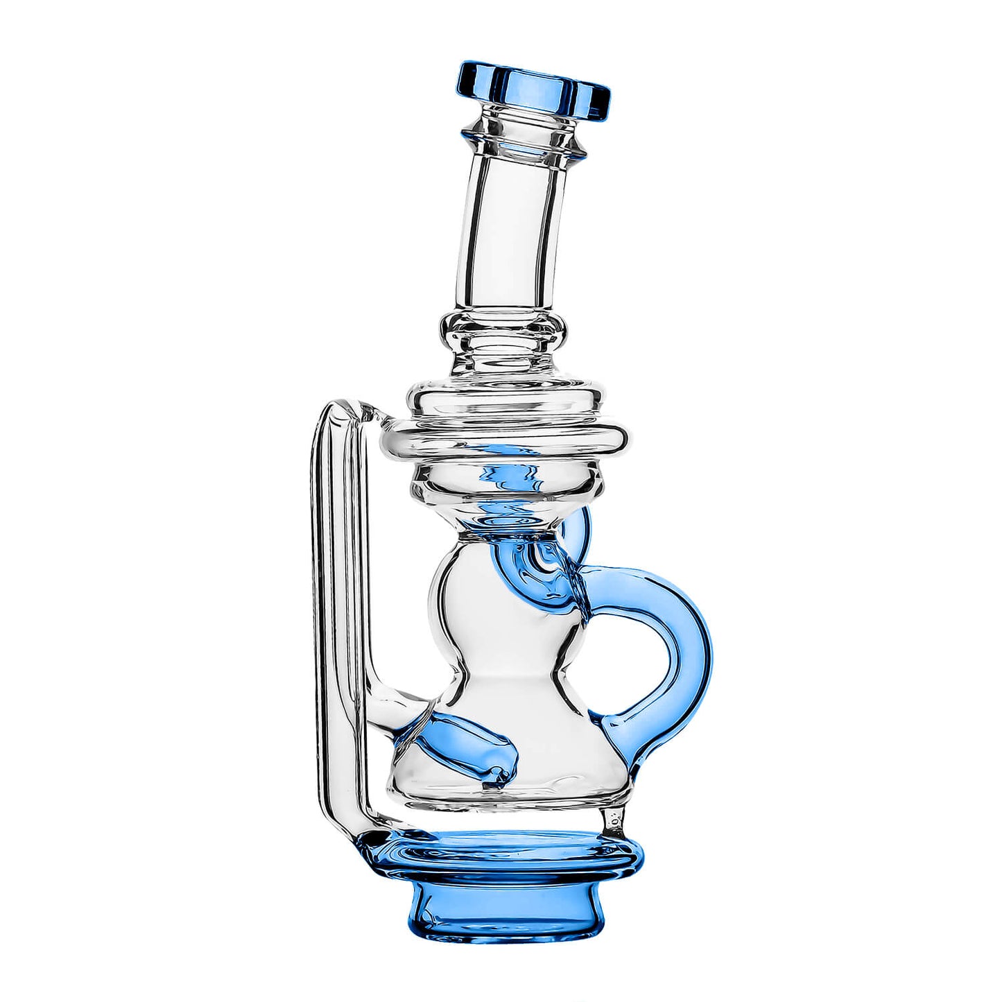 Calibear Mini Recycler Glass Attachment for Focus V Carta in blue, purple, green, and clear borosilicate glass options.