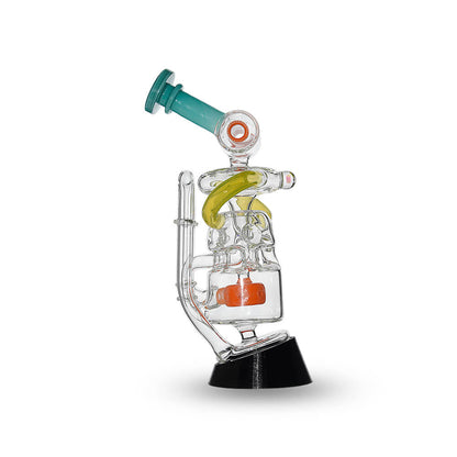 Calibear Glass Multi-Chamber Recycler Attachment for Puffco Peak OG & Pro in profile and front views.