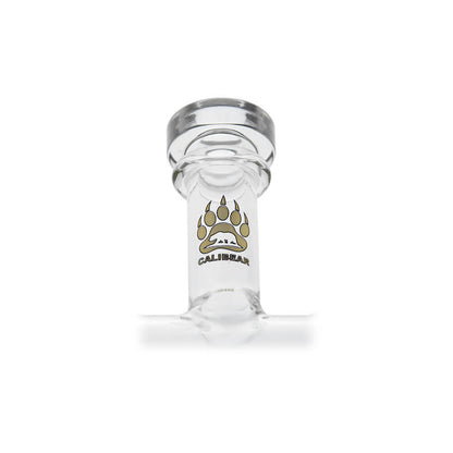 Calibear Premium DUO RBR Recycler clear glass attachment featuring a dual-drain external recycling system and angled neck, shown standalone and docked on a Puffco Peak Pro.