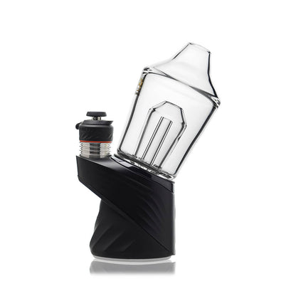 Calibear Glass Shaker Glass Attachment for Puffco Peak OG & Pro, shown attached to a black Peak device and standalone, featuring clear borosilicate glass and internal shaker design.