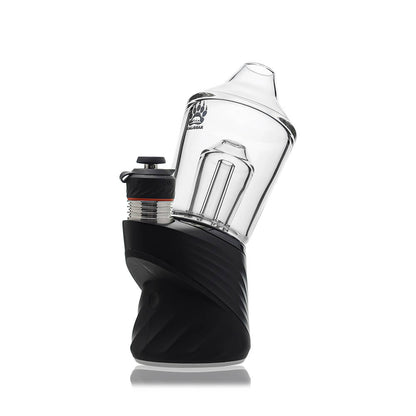 Calibear Glass Shaker Puffco Glass Attachment for Puffco Peak OG & Pro, shown attached to a black Peak device and standalone, featuring clear borosilicate glass and internal shaker design.
