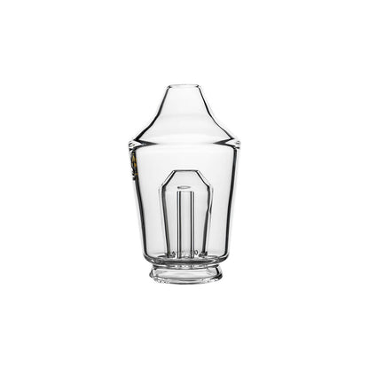 Calibear Glass Shaker Puffco Glass Attachment for Puffco Peak OG & Pro, shown attached to a black Peak device and standalone, featuring clear borosilicate glass and internal shaker design.