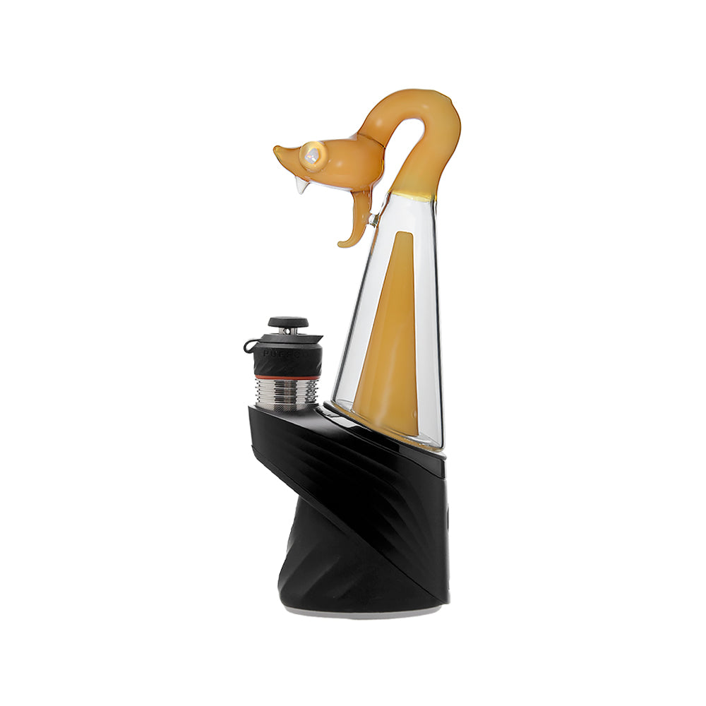 CaliBear Spirit Snake glass attachment for Puffco Peak OG and Pro with opal eyes and recycler water filtration, available in multiple colors.