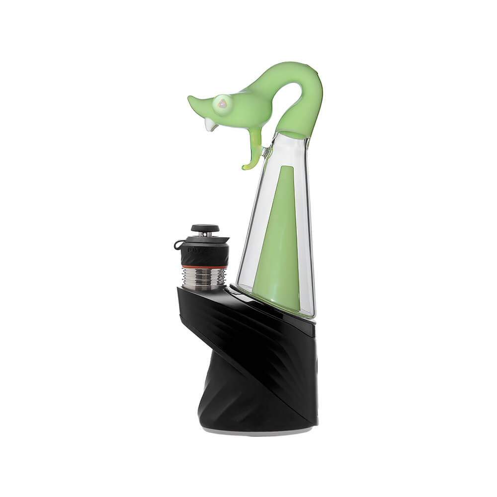 CaliBear Spirit Snake glass attachment for Puffco Peak OG and Pro with opal eyes and recycler water filtration, available in multiple colors.