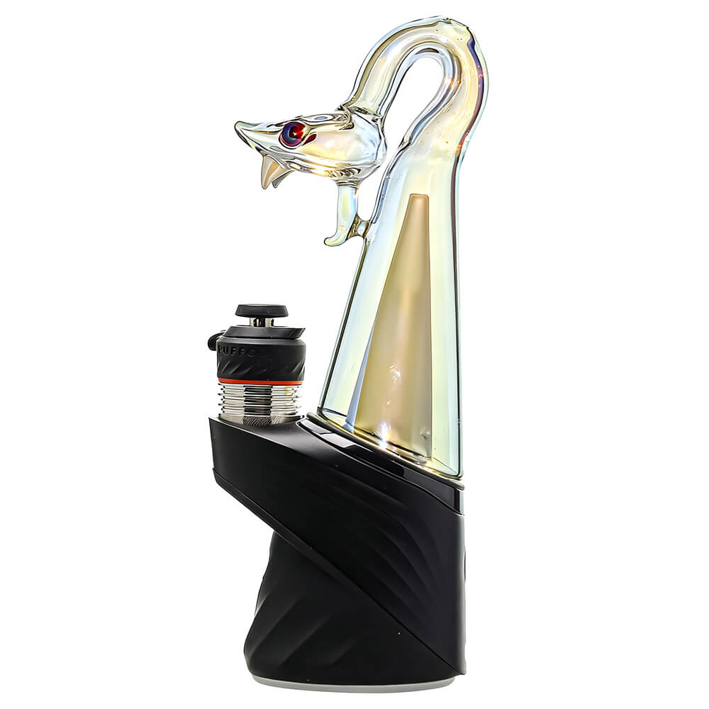 CaliBear Spirit Snake glass attachment for Puffco Peak OG and Pro with opal eyes and recycler water filtration, available in multiple colors.
