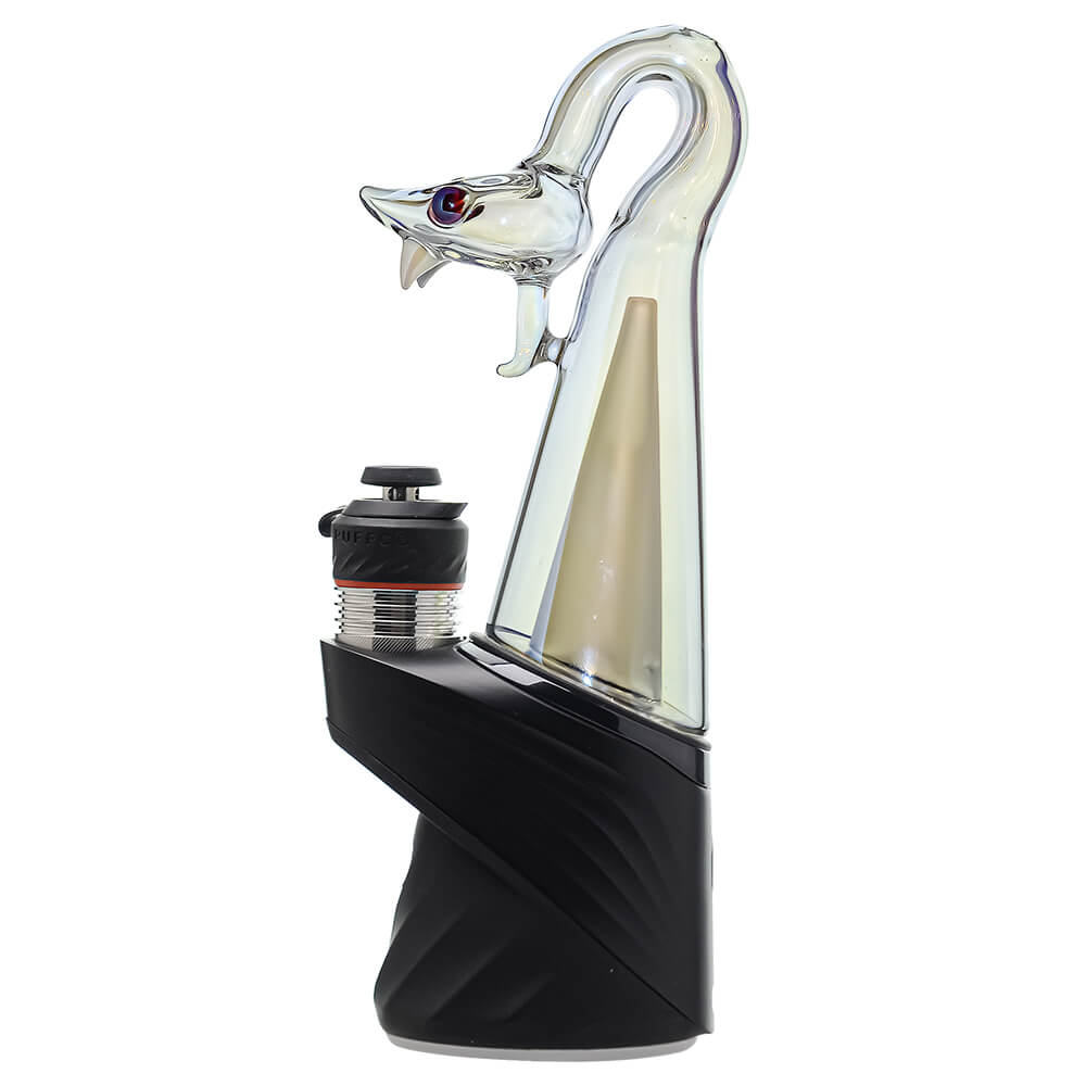 CaliBear Spirit Snake glass attachment for Puffco Peak OG and Pro with opal eyes and recycler water filtration, available in multiple colors.