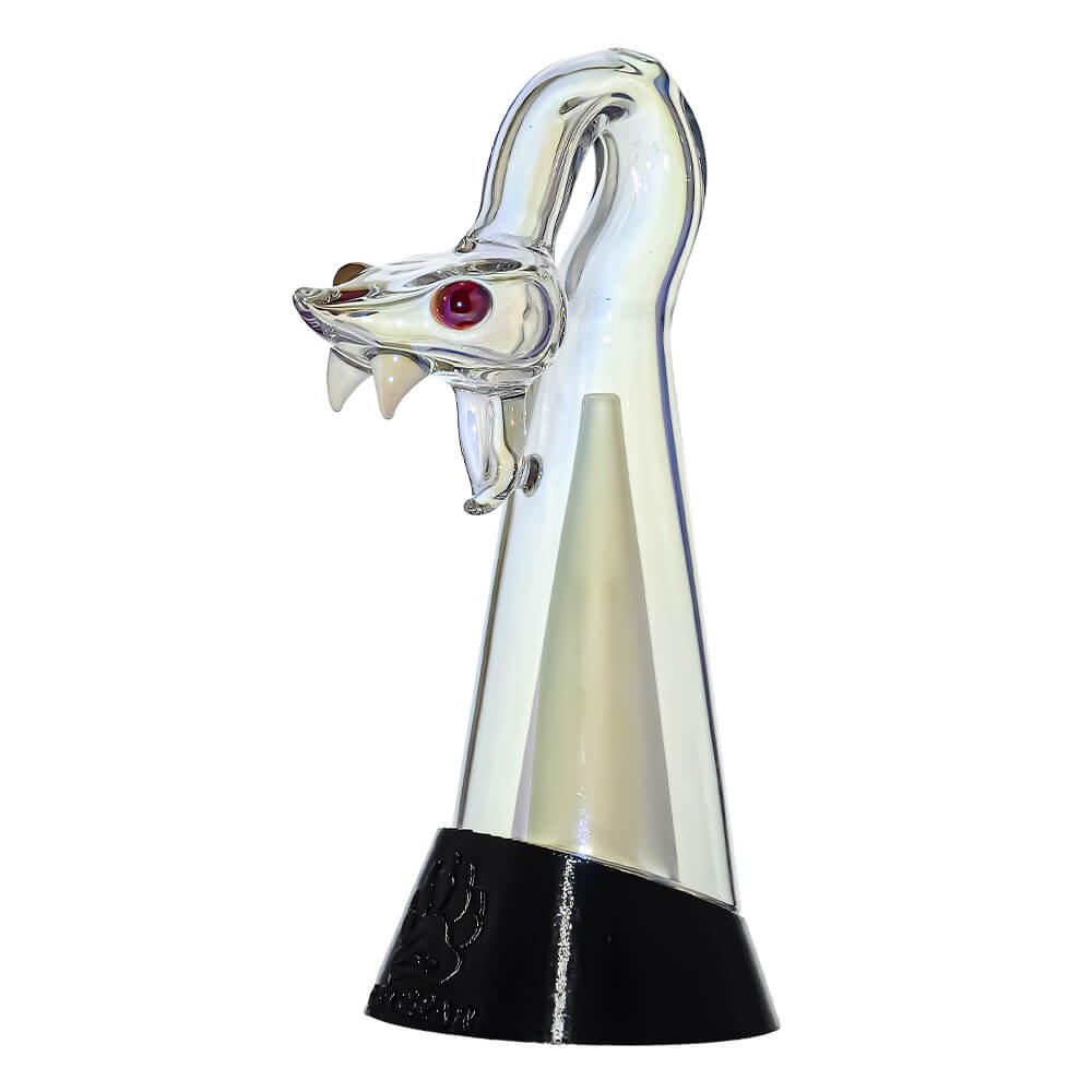 CaliBear Spirit Snake glass attachment for Puffco Peak OG and Pro with opal eyes and recycler water filtration, available in multiple colors.