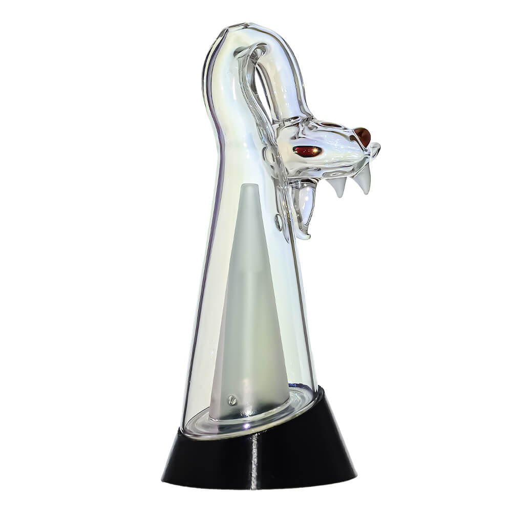 CaliBear Spirit Snake glass attachment for Puffco Peak OG and Pro with opal eyes and recycler water filtration, available in multiple colors.