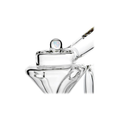 Straight Swiss Recycler Glass Attachment for Dr. Dabber Switch 2 by Calibear Glass, shown attached to a blue Switch 2 device and standalone, featuring clear borosilicate glass and intricate recycler pathways.
