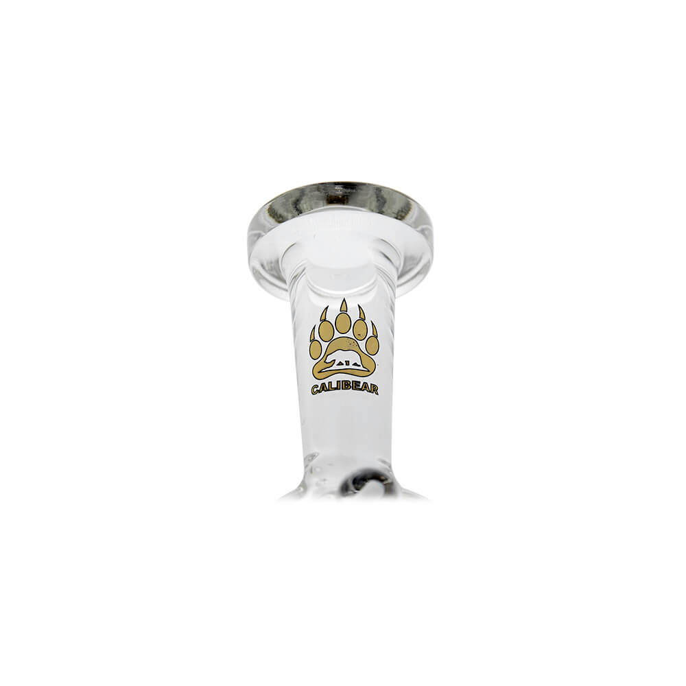 Straight Swiss Recycler Glass Attachment for Dr. Dabber Switch 2 by Calibear Glass, shown attached to a blue Switch 2 device and standalone, featuring clear borosilicate glass and intricate recycler pathways.