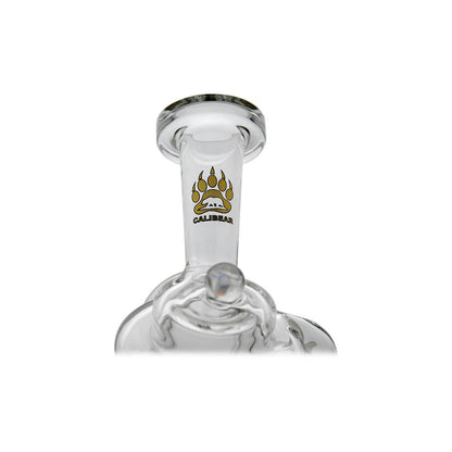 Straight Swiss Recycler Glass Attachment for Puffco Peak OG & Pro by Calibear Glass, shown attached to a black Peak device and standalone, featuring clear borosilicate glass and intricate recycler pathways.