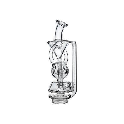 CaliBear Swiss Fab Recycler glass attachment for Focus V Carta e-rig featuring clear borosilicate glass and intricate percolation holes.