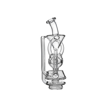 CaliBear Swiss Fab Recycler glass attachment for Focus V Carta e-rig featuring clear borosilicate glass and intricate percolation holes.