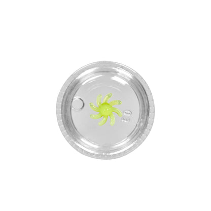 Calibear 15mm terp spinners in purple and green glass, featuring an 8-arm pinwheel design for Dr. Dabber Switch 2 and 25mm quartz bangers.