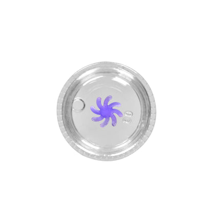 Calibear 15mm terp spinners in purple and green glass, featuring an 8-arm pinwheel design for Dr. Dabber Switch 2 and 25mm quartz bangers.