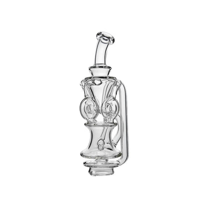 CaliBear Triple Donut Recycler glass attachment for Focus V Carta e-rig with clear glass and three-donut recycling chambers.