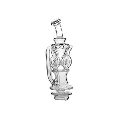CaliBear Triple Donut Recycler glass attachment for Focus V Carta e-rig with clear glass and three-donut recycling chambers.