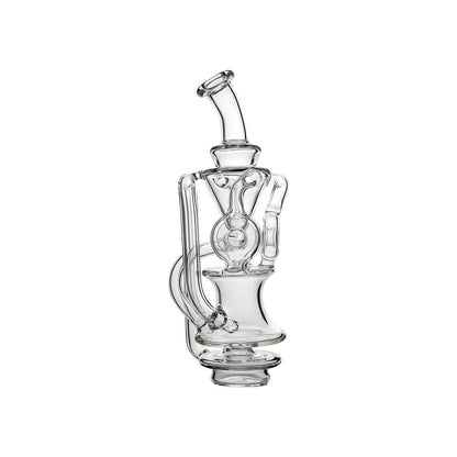 CaliBear Triple Donut Recycler glass attachment for Focus V Carta e-rig with clear glass and three-donut recycling chambers.