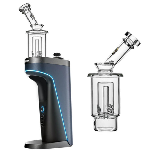 Calibear Seed of Life percolator glass attachment for Dr. Dabber Switch 2 featuring a clear cylindrical chamber and precision-cut geometric perc.