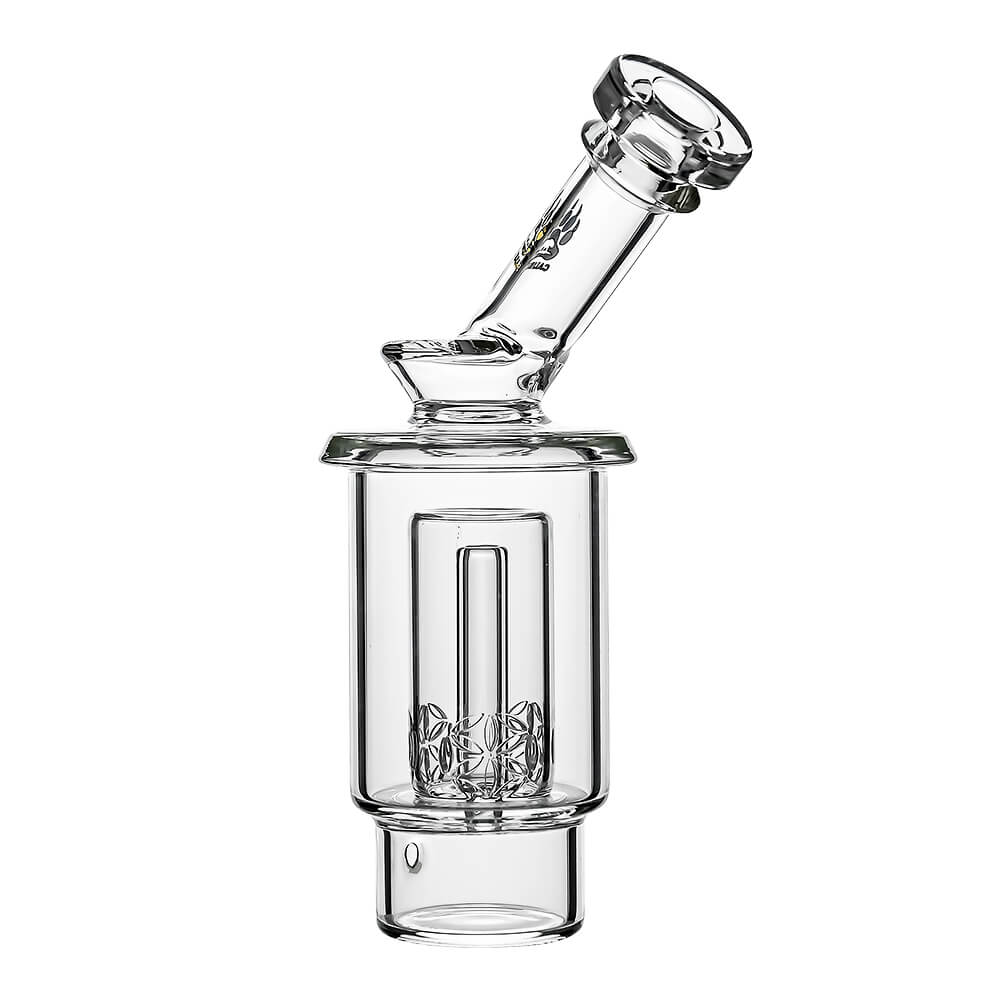 Calibear Seed of Life percolator glass attachment for Dr. Dabber Switch 2 featuring a clear cylindrical chamber and precision-cut geometric perc.