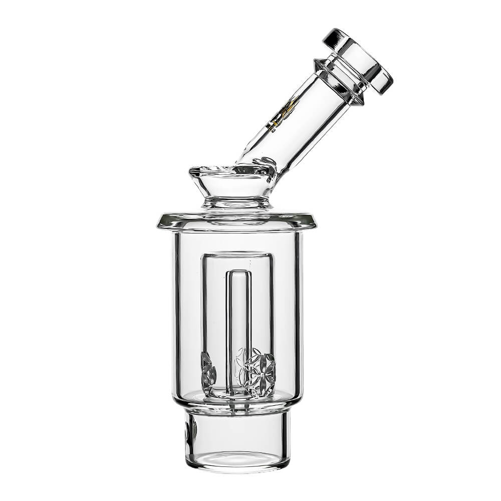 Calibear Seed of Life percolator glass attachment for Dr. Dabber Switch 2 featuring a clear cylindrical chamber and precision-cut geometric perc.