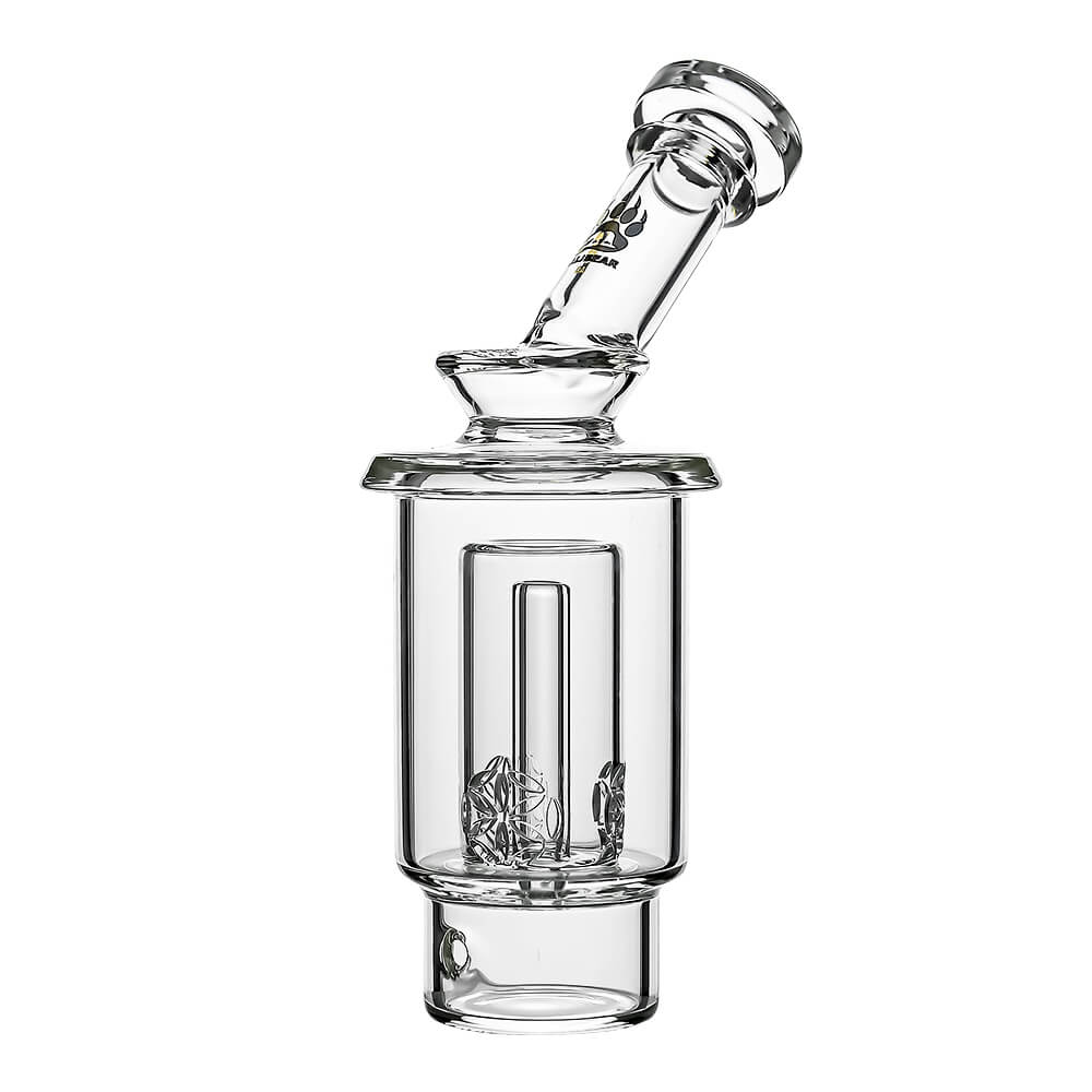 Calibear Seed of Life percolator glass attachment for Dr. Dabber Switch 2 featuring a clear cylindrical chamber and precision-cut geometric perc.