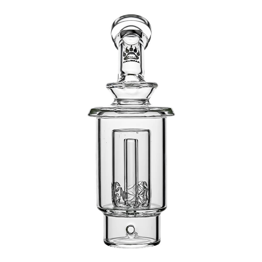 Calibear Seed of Life percolator glass attachment for Dr. Dabber Switch 2 featuring a clear cylindrical chamber and precision-cut geometric perc.