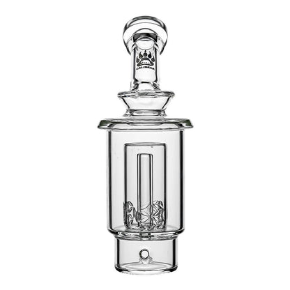 Calibear Seed of Life percolator glass attachment for Dr. Dabber Switch 2 featuring a clear cylindrical chamber and precision-cut geometric perc.
