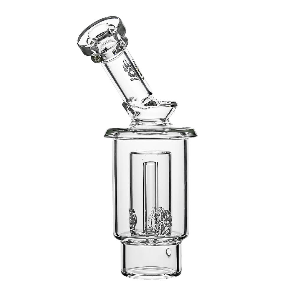 Calibear Seed of Life percolator glass attachment for Dr. Dabber Switch 2 featuring a clear cylindrical chamber and precision-cut geometric perc.