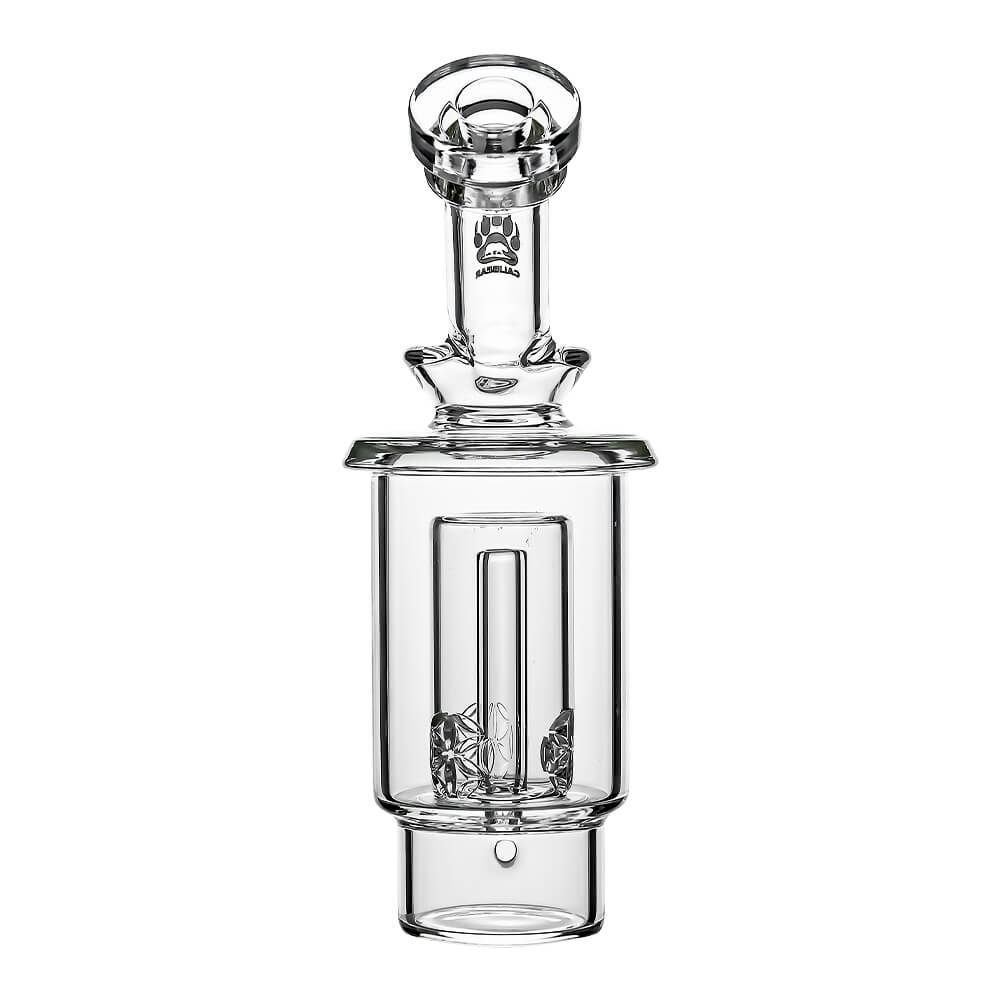 Calibear Seed of Life percolator glass attachment for Dr. Dabber Switch 2 featuring a clear cylindrical chamber and precision-cut geometric perc.